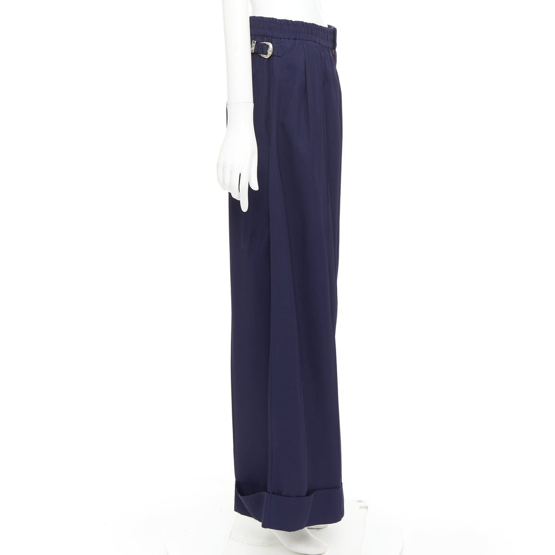 TOGA PULLA navy rayon western decorative buckles rolled hem wide pants IT38 XS