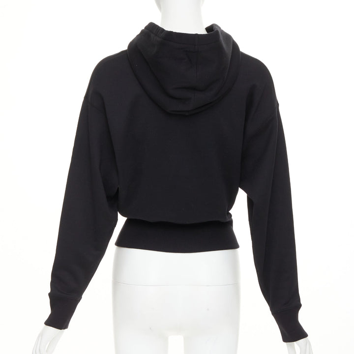 VALENTINO black cotton blend VLogo Signature sequin cropped hoodie XS
