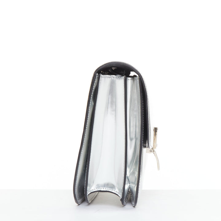 CELINE Classic Box silver mirrored leather push clasp crossbody messenger bag