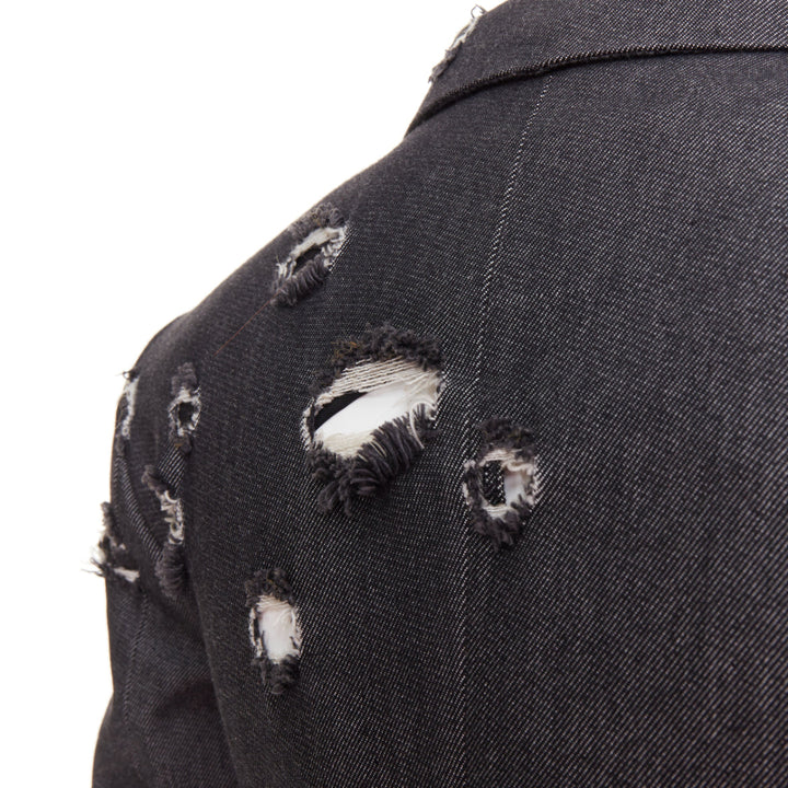 MIU MIU 2009 grey distressed holey cotton crop blazer schoolboy jacket IT38 XS