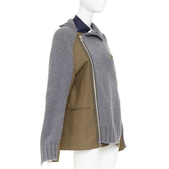 SACAI 2022 Hybrid grey cardigan knit wool suiting deconstructed jacket JP2 M