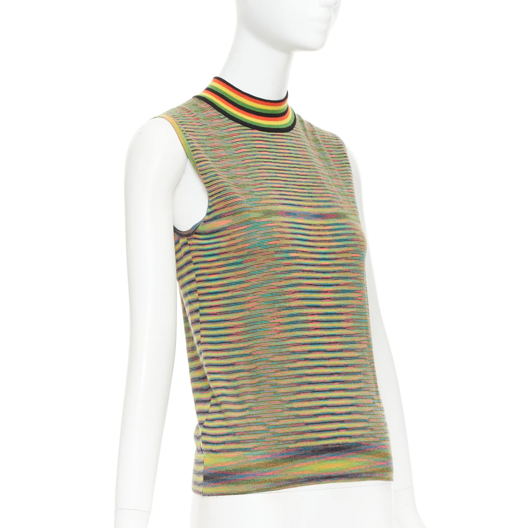 MISSONI Rasta rainbow multicolour graphic wool knitted high neck tank top IT40 S