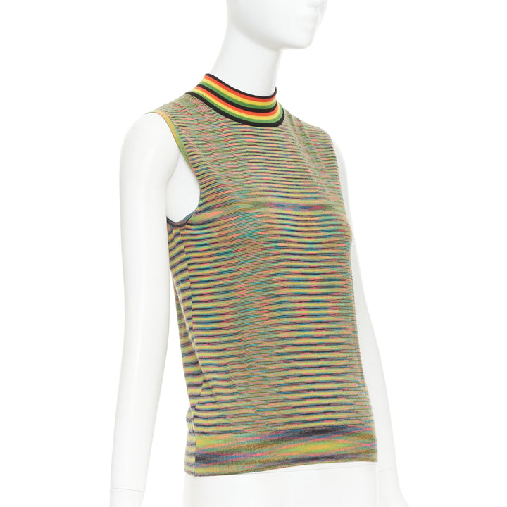 MISSONI Rasta rainbow multicolour graphic wool knitted high neck tank top IT40 S