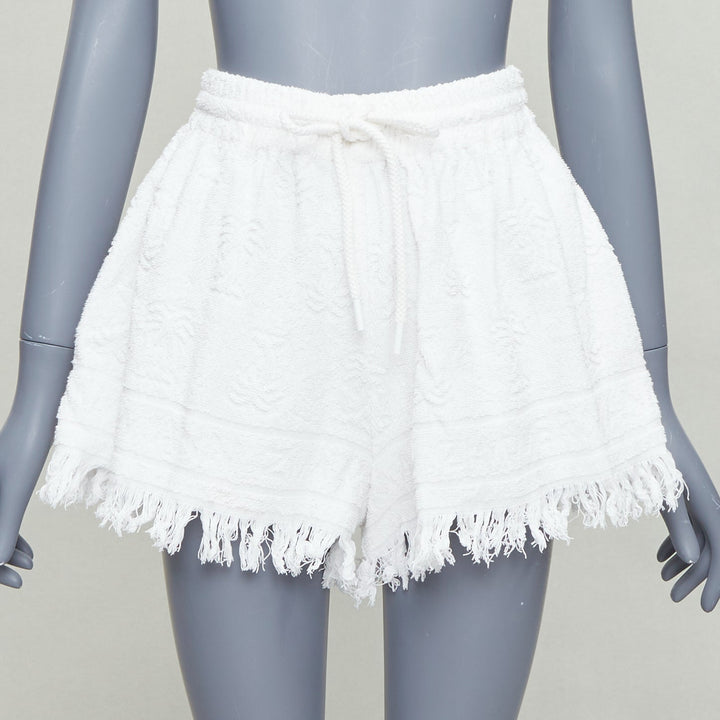 ZIMMERMANN Alight white 100% cotton logo towel fringed shorts US0 XS