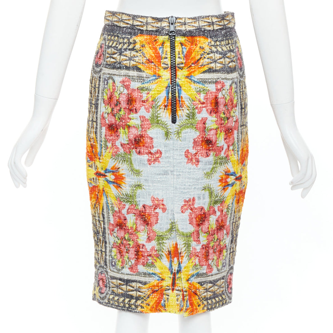 GIVENCHY Riccardo Tisci 2012 Birds of Paradise boucle tweed pencil skirt FR38 M