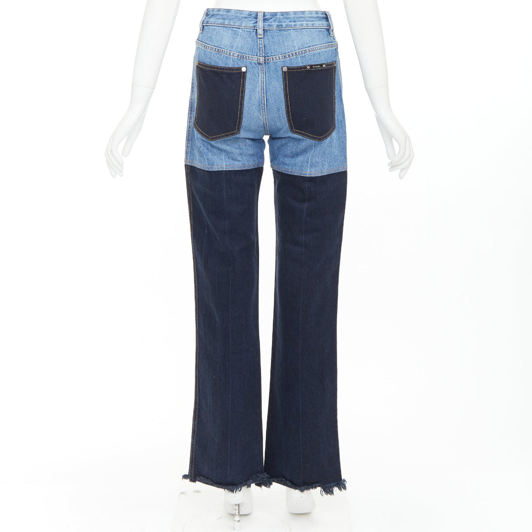 PETER DO 2021 two-tone blue denim high waist fray straight jeans FR36 S