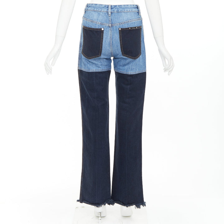 PETER DO 2021 two-tone blue denim high waist fray straight jeans FR36 S