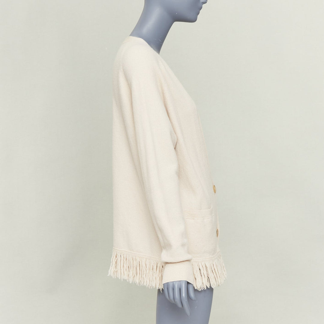 DRIES VAN NOTEN oversized fringe trim woolen button front cardigan sweater  L