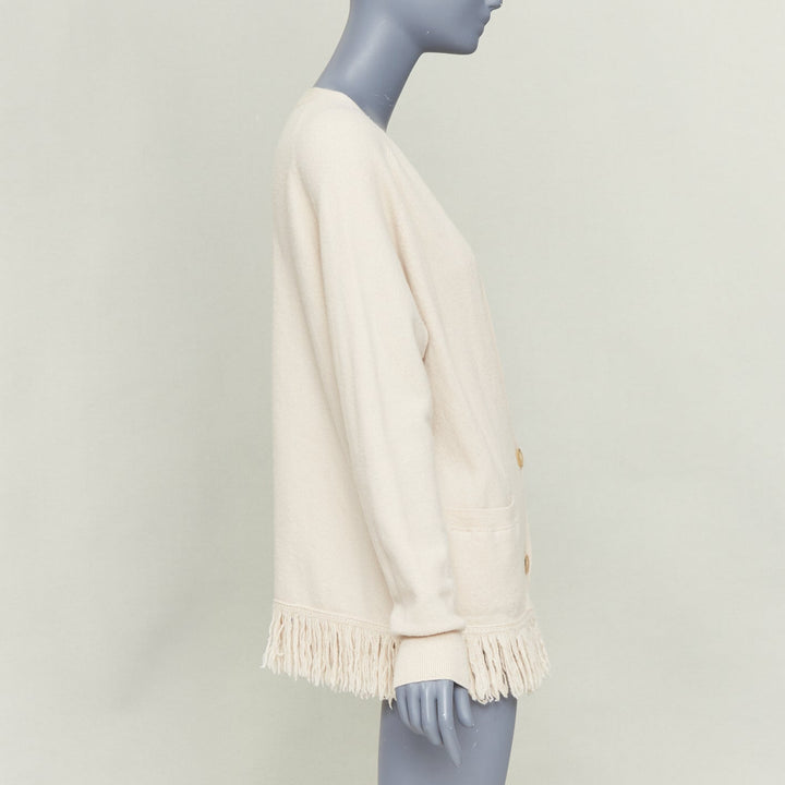 DRIES VAN NOTEN oversized fringe trim woolen button front cardigan sweater  L