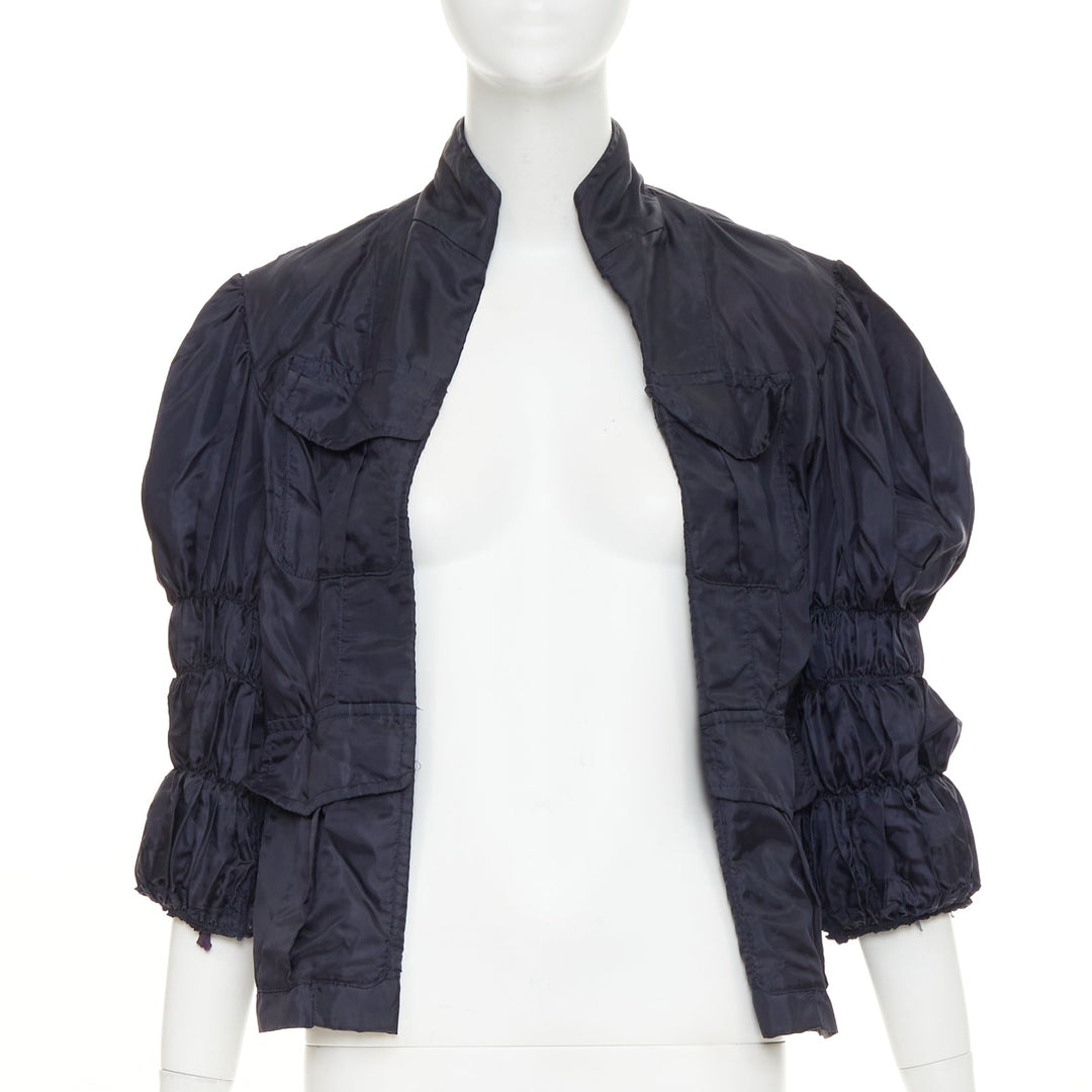 COMME DES GARCONS 1999 Vintage Reversible navy ruffle sleeve nylon crop jacket M
