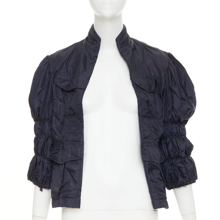 COMME DES GARCONS 1999 Vintage Reversible navy ruffle sleeve nylon crop jacket M