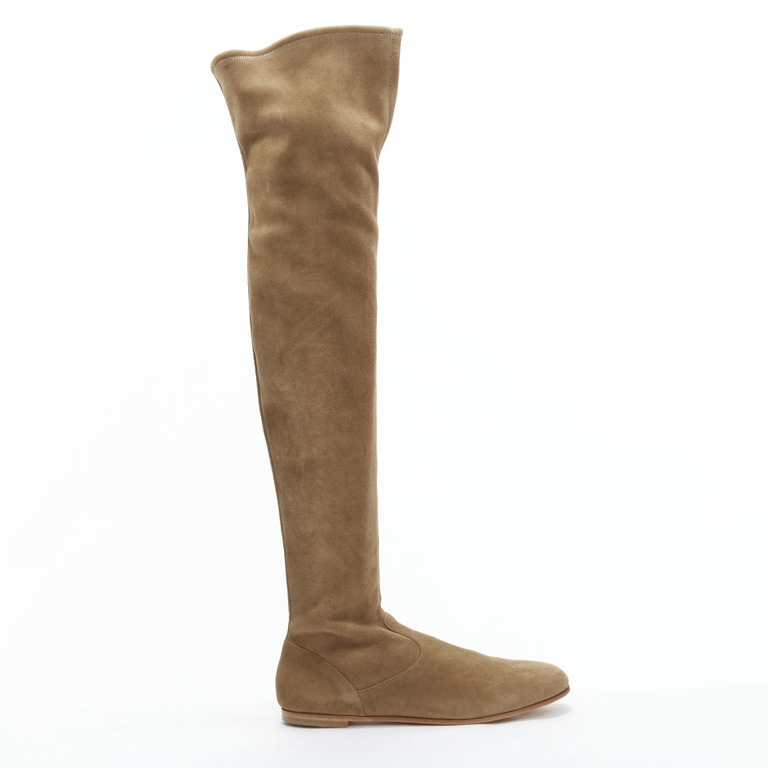 GIANVITO ROSSI Camoscio brown suede flat thigh high boots EU37