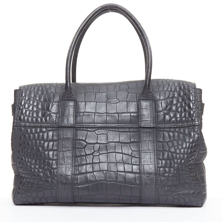 MULBERRY Bayswater black embossed croc leather print satchel tote bag