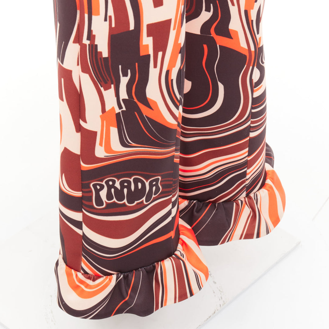 PRADA 2019 Runway orange black geometric swirl belted ruffled hem pants IT38 XS