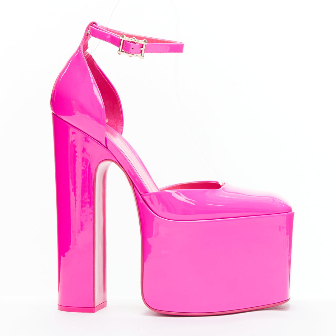 VALENTINO Runway Discobox 180 hot pink patent platform ankle strap heels EU39