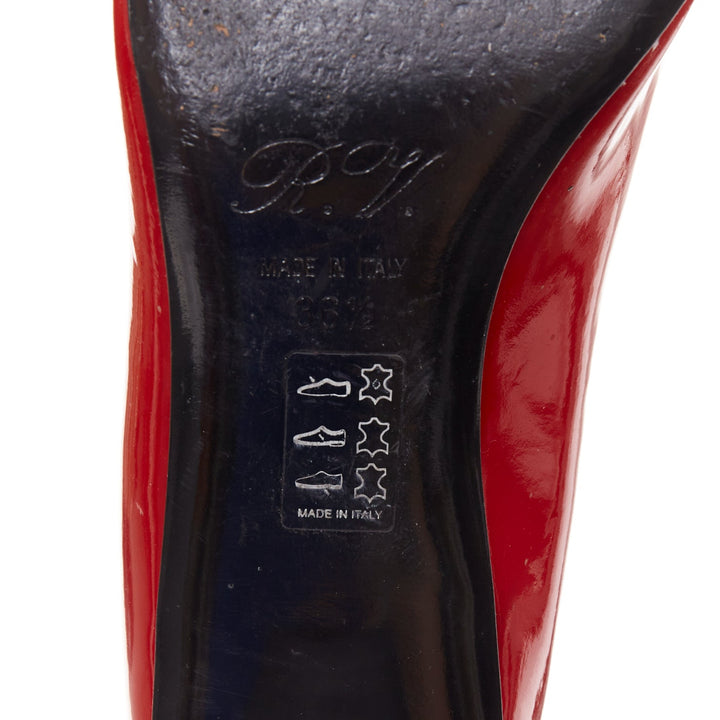 ROGER VIVIER Belle Vivier red patent leather square buckles heel pumps EU36.5
