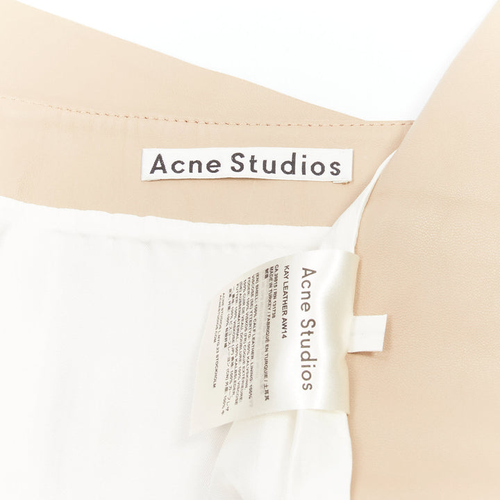 ACNE STUDIOS 2014 beige calf leather minimalistic split front skirt FR34 XS