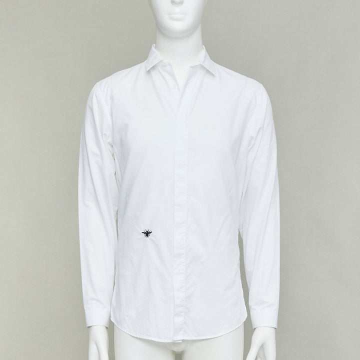 DIOR HOMME Hedi Slimane white cotton black bee embroidery shirt EU39 M