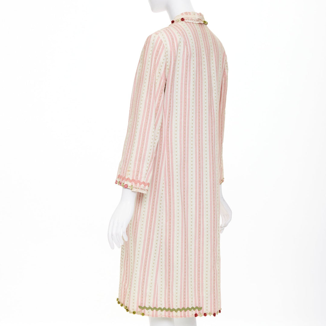 MOSCHINO Cheap and Chic pink beige striped floral trim cotton long coat IT46 XL