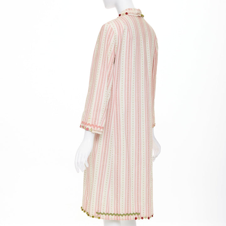 MOSCHINO Cheap and Chic pink beige striped floral trim cotton long coat IT46 XL