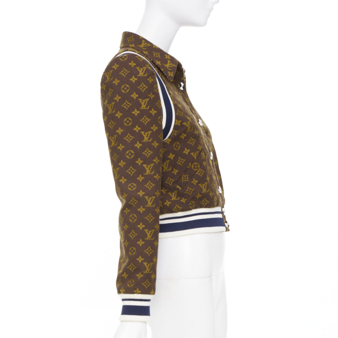 LOUIS VUITTON 2021 Reversible Monogram Cropped Varsity Knit outerwear FR36 S