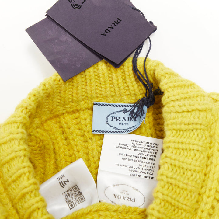 PRADA 2021 Runway yellow Shetland wool built in bra corset bust sweater IT38 XS