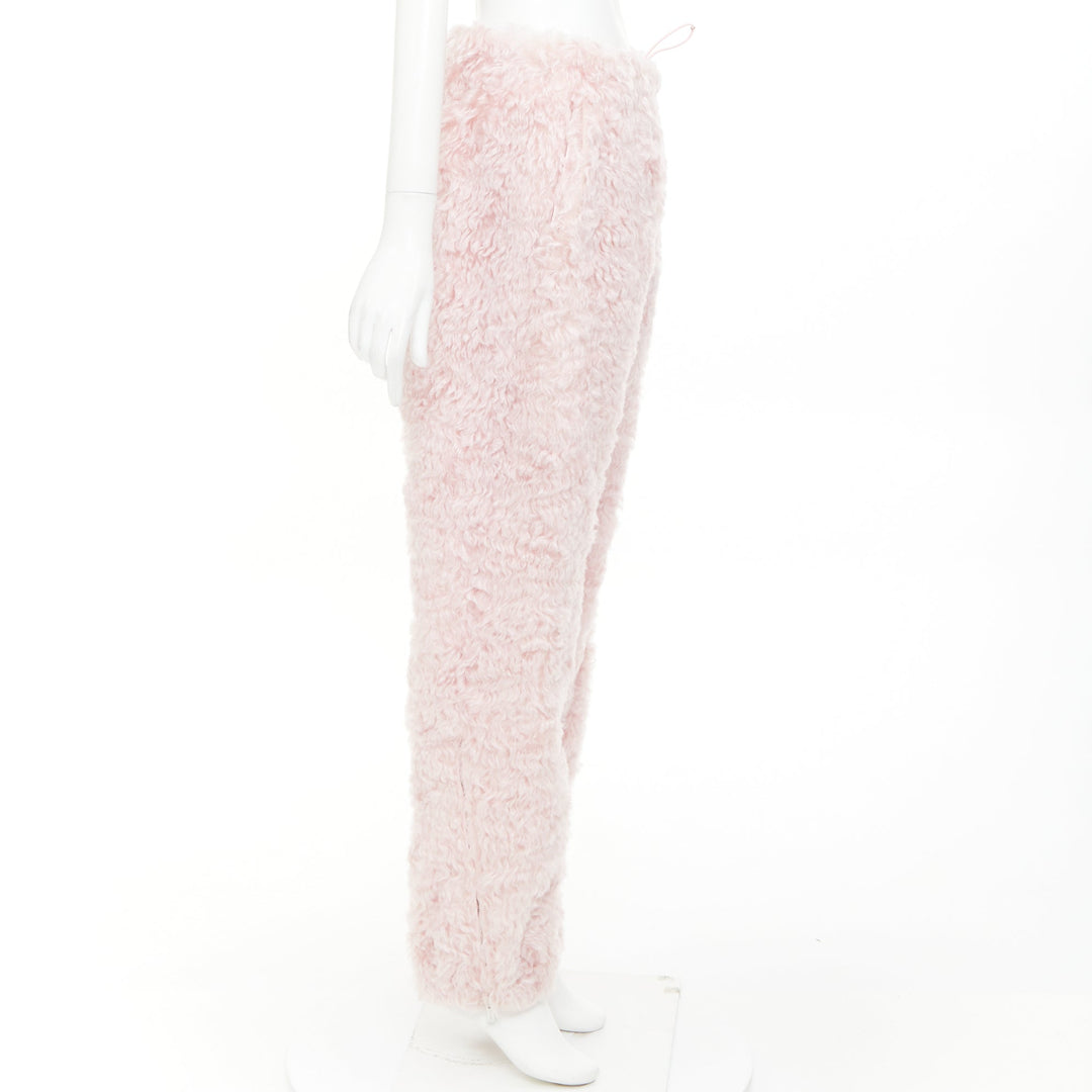 MIU MIU 2021 pink mohair faux fur drawstring wide leg pants IT38 XS