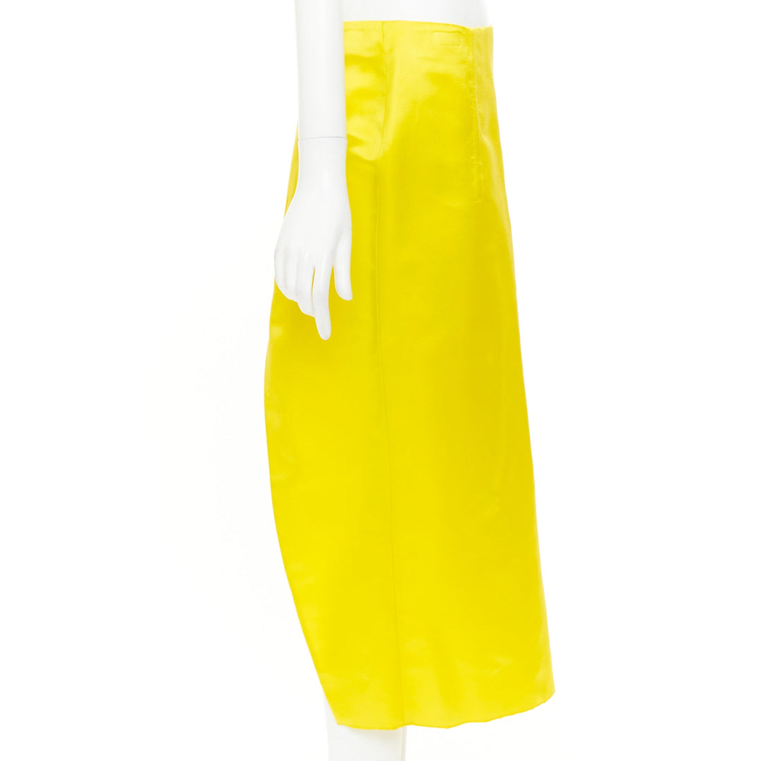 PRADA 2022 Raf Simons Runway yellow satin split high waisted midi skirt IT40 S