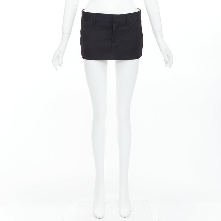DSQUARED2 black virgin wool logo super micro mini skirt IT36 XXS