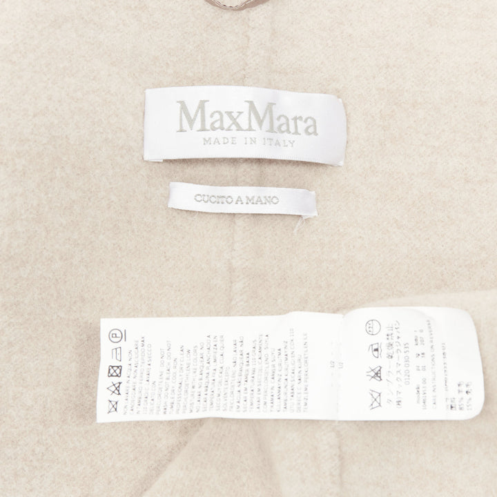 MAX MARA Cucito Amano beige double face angora wool checked belt jacket IT34 XXS