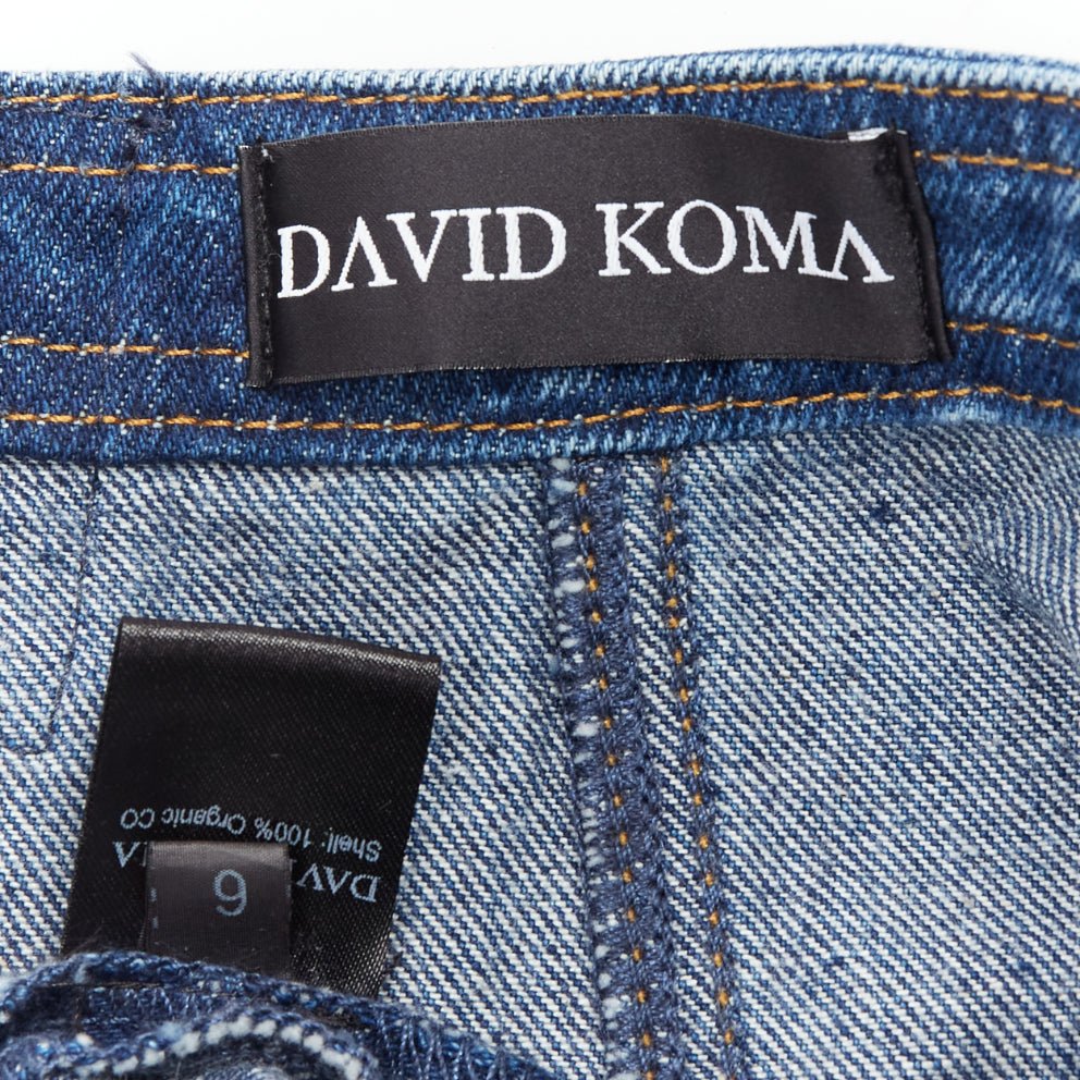 DAVID KOMA 2022 blue organic cotton floral silver logo button skirt UK6 XS