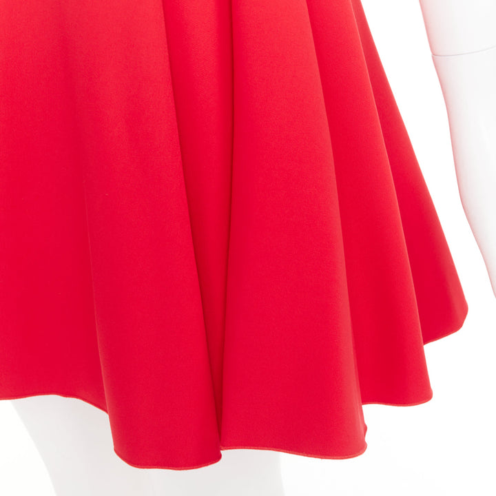 GIAMBATTISTA VALLI red viscose silk sheer tulle lined fit flare dress IT42 M