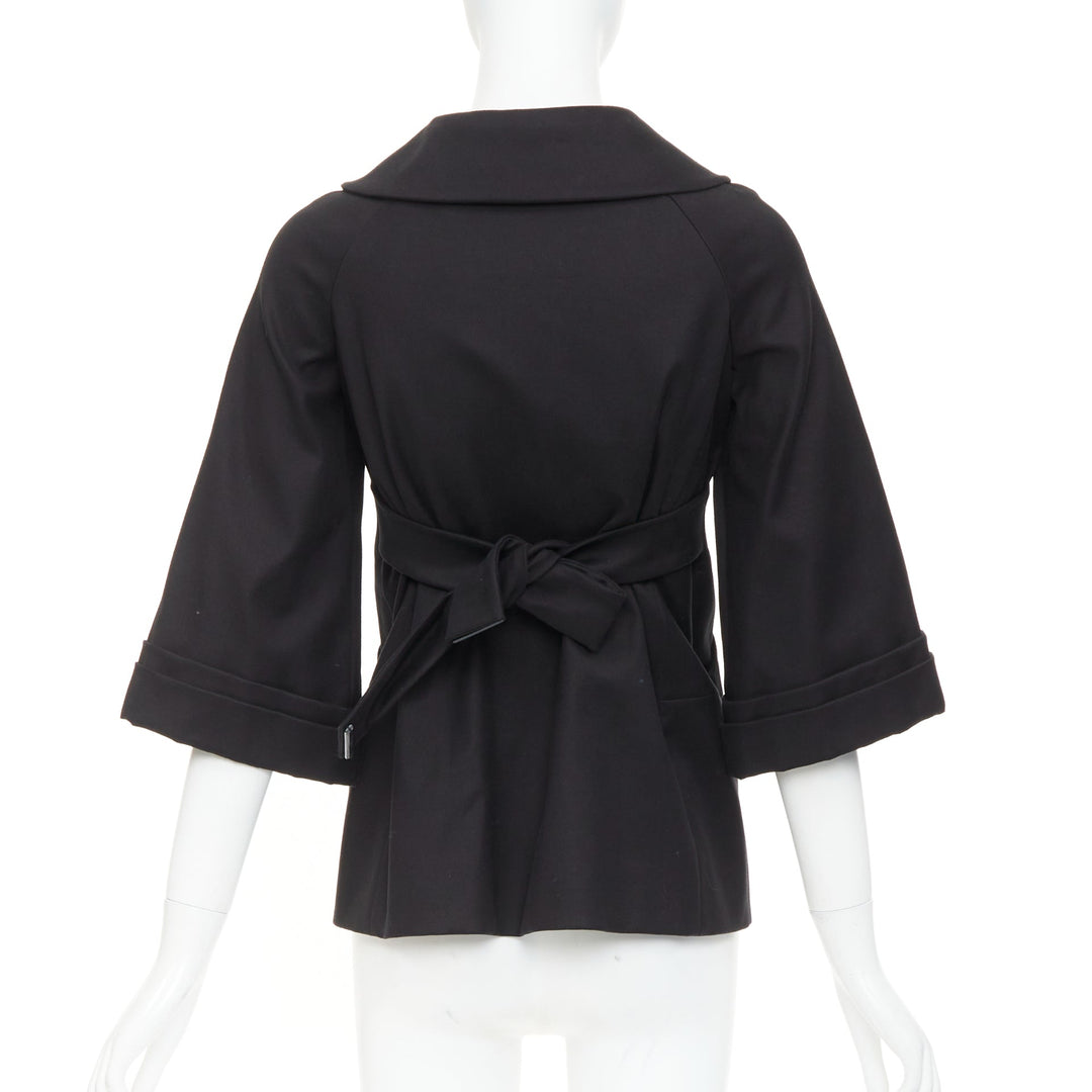 GUCCI 2007 Vintage black cotton crest logo button flared sleeves coat IT36 XXS