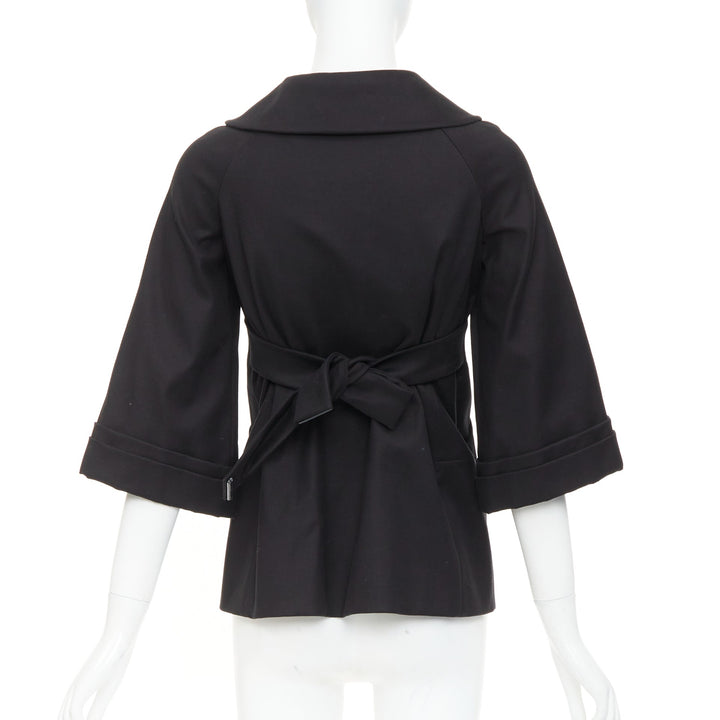 GUCCI 2007 Vintage black cotton crest logo button flared sleeves coat IT36 XXS