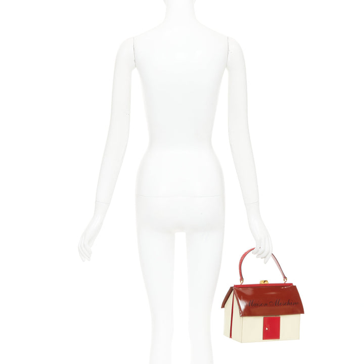 rare MOSCHINO 1990s Vintage burgundy Maison Moschino novelty House leather bag