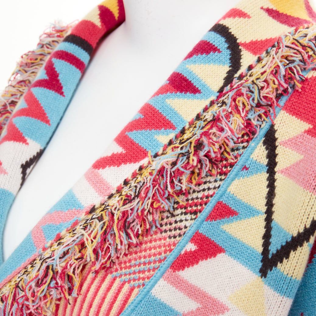 ALANUI 2021 Icon geometric Southwestern jacquard fringe cashmere cardigan coat M