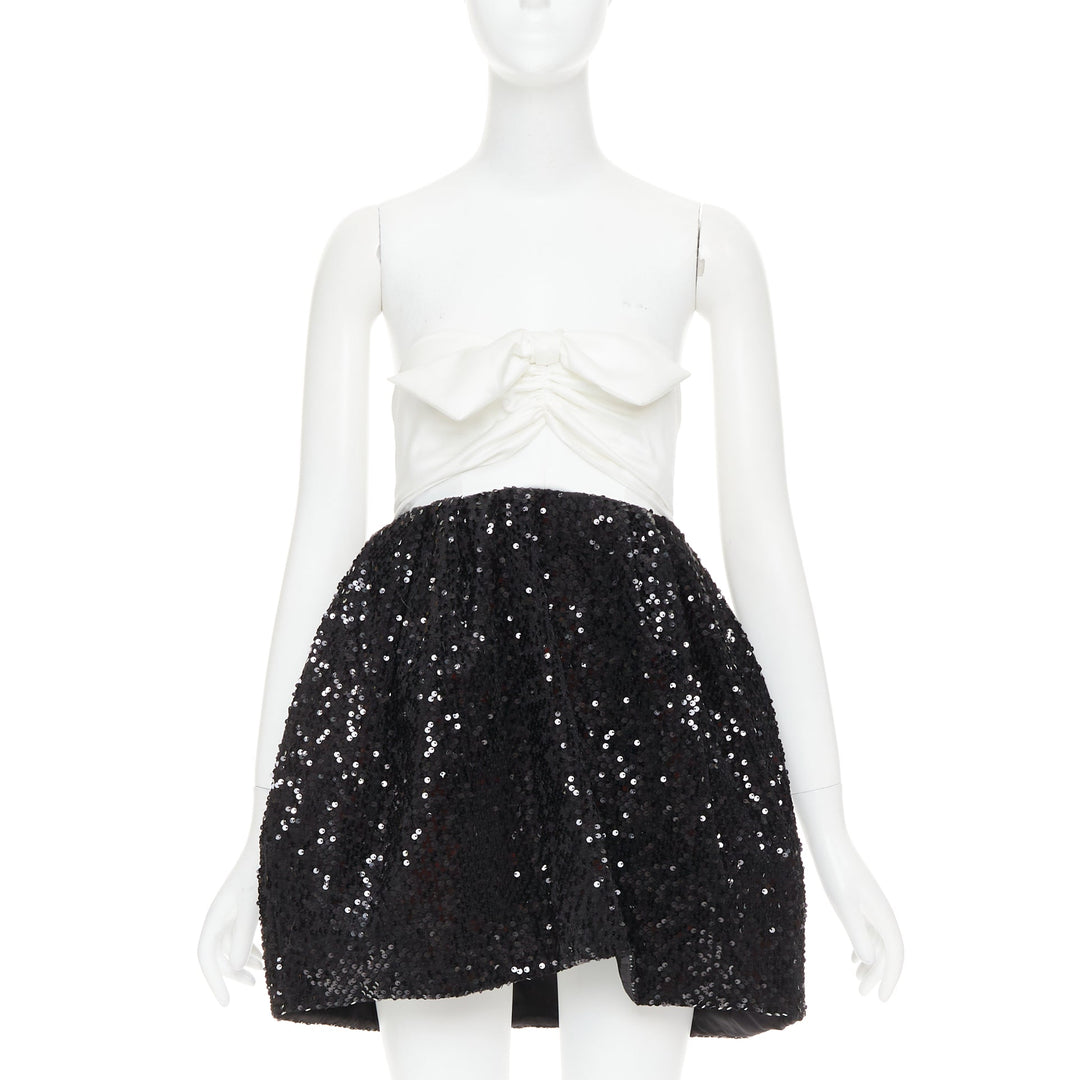 black sequin dress white bow Midi Black Sequin Formal Dress: Mac Duggal 27777 Black / 0