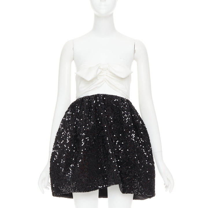 ALEXANDRE VAUTHIER SS2019 white satin bow black sequin mini dress