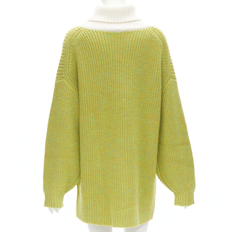 TIBI 100% merino wool lime yellow contrast rolled turtleneck sweater M/L