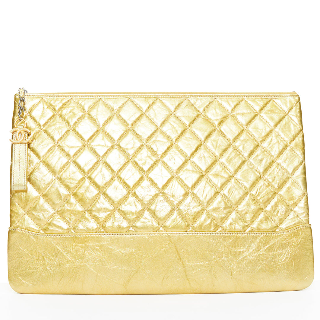 CHANEL Gabrielle O-Case Large gold aged calfskin CC logo quilted clutch bag