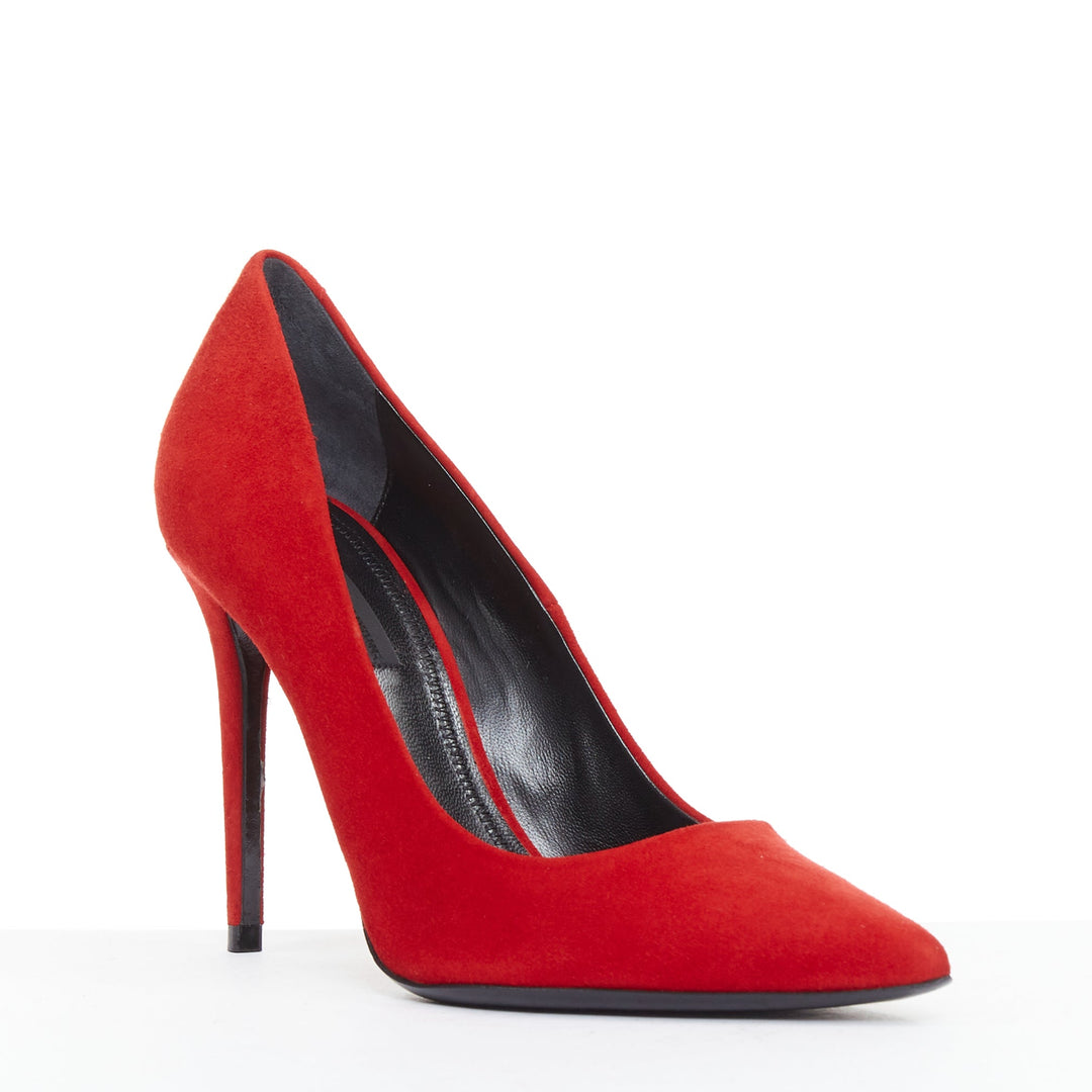 ALEXANDER WANG Tia red suede silver rhodium plate cutout heel point pumps EU37