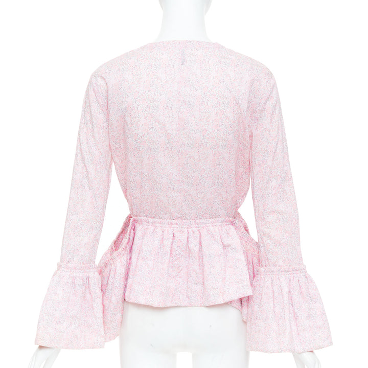 LOEWE 2018 cutout Liberty print cotton poplin peplum bell sleeve blouse FR36 S