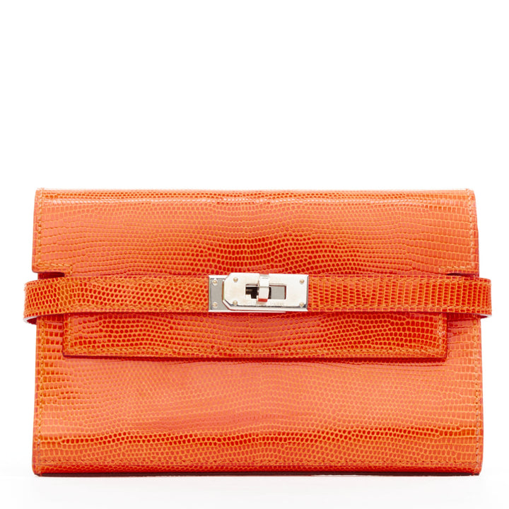 HERMES Kelly Short orange shiny liz leather PHW classic wallet