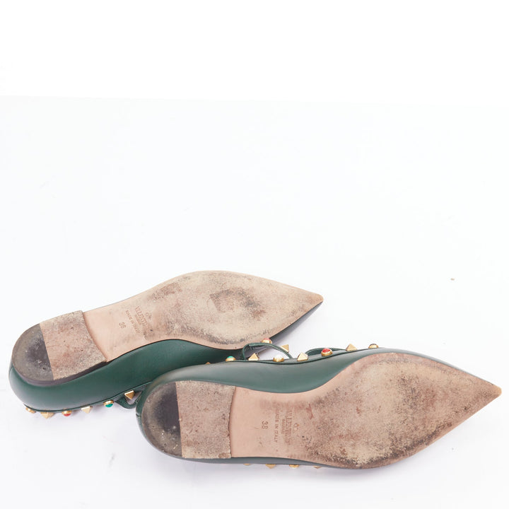 VALENTINO Rolling Rockstud green multicolor gold stud caged ballerina flats EU38