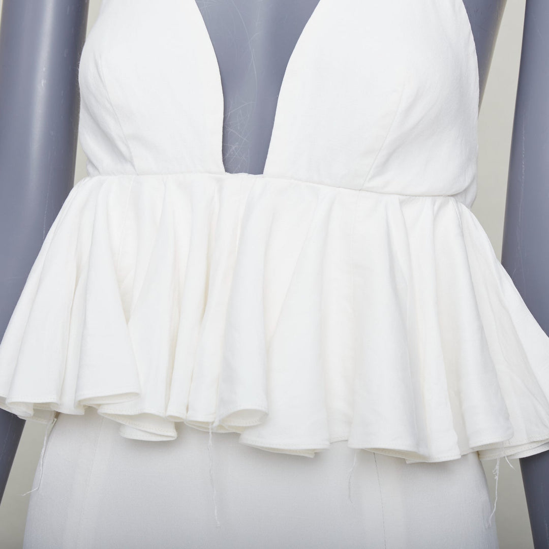 JUAN CARLOS OBANDO 2014 Runway ivory ruffle peplum plunge bridal dress US4 S