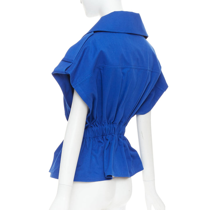 ALEXANDRE VAUTHIER elecrtic blue cinched military safari vest jacket FR36 S