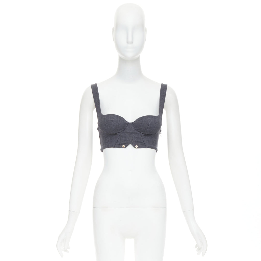 LA PERLA grey virgin wool gold studs cropped bustier top IT36B
