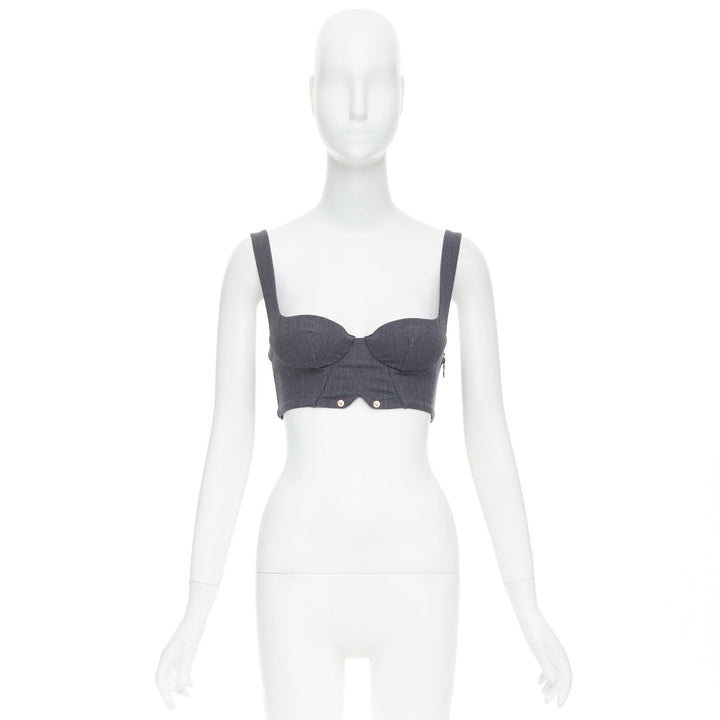 LA PERLA grey virgin wool gold studs cropped bustier top IT36B