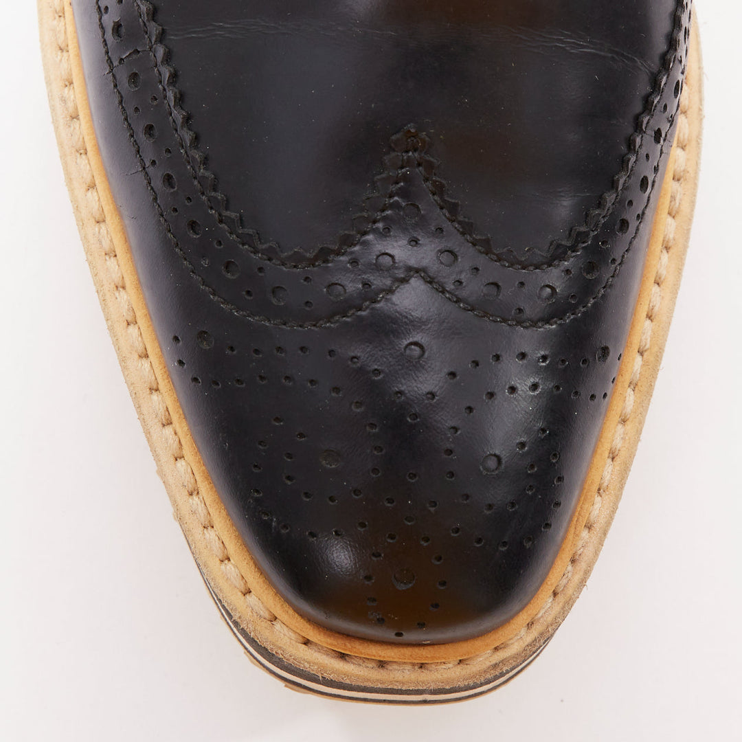 PRADA Wingtip black white beige platform brogue oxfords EU37.5