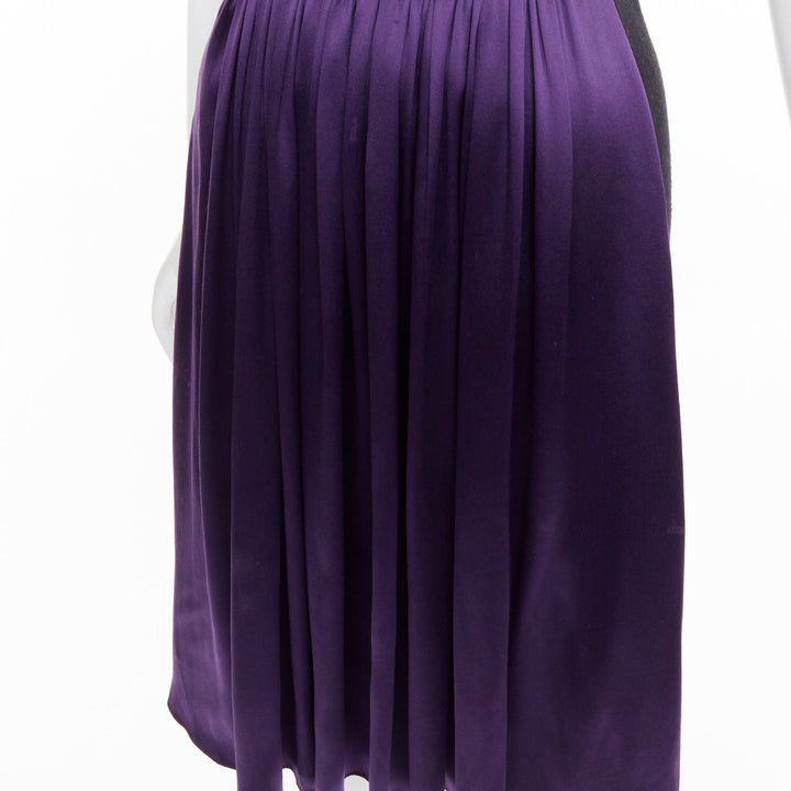 LANVIN 2006 Runway purple nude silk gathered panelled cocktail dress FR36 S